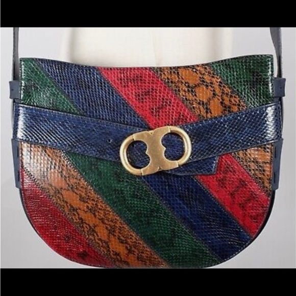 Tory Burch Multicolored Snakeskin Crossbody Bag with Gold Accent Buckle NWOT